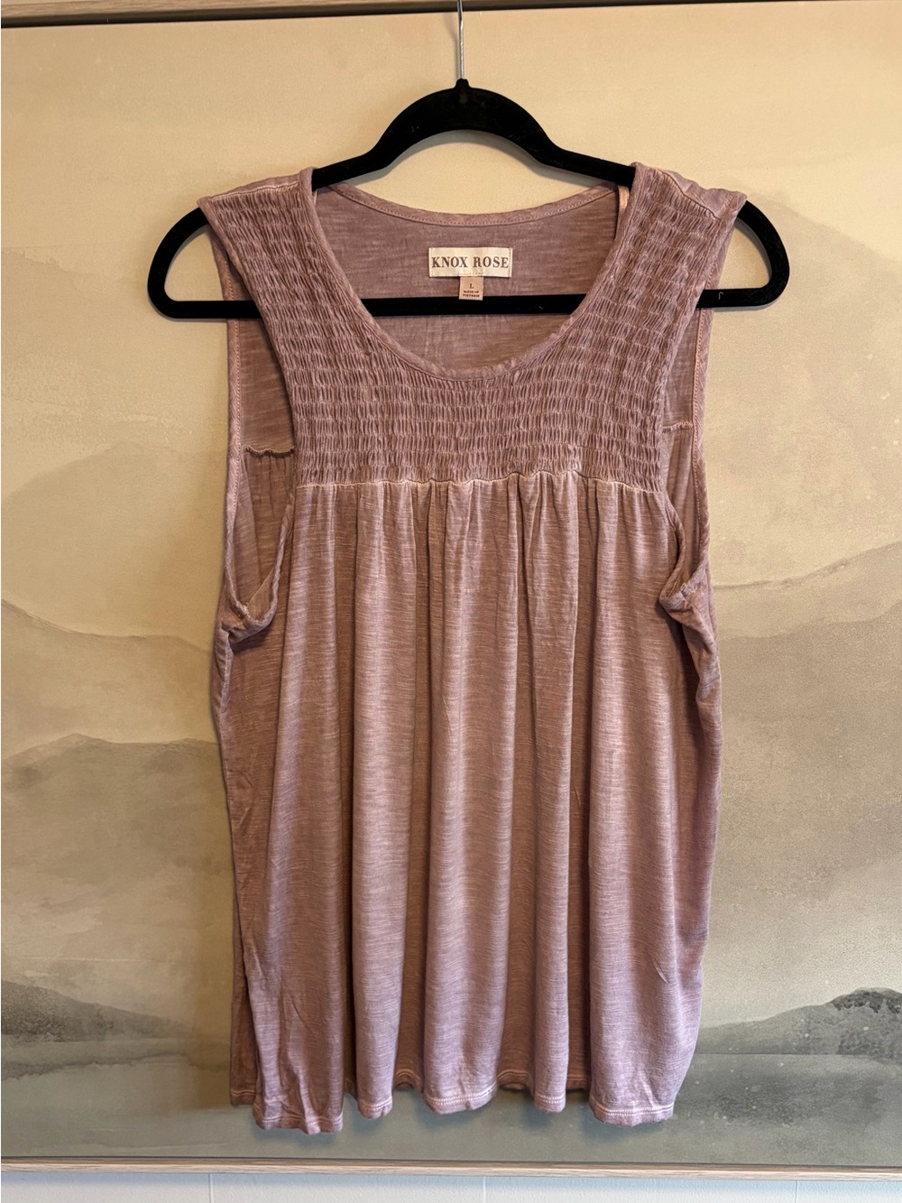 Knox Rose Dusty Mauve Smocked Yoke Tank Top